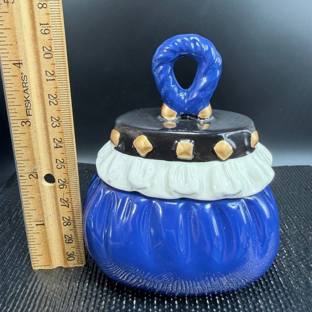 David's Cookies Ceramic‎ Purse Cookie Jar Mini Blue Handbag Lidded Trinket Box